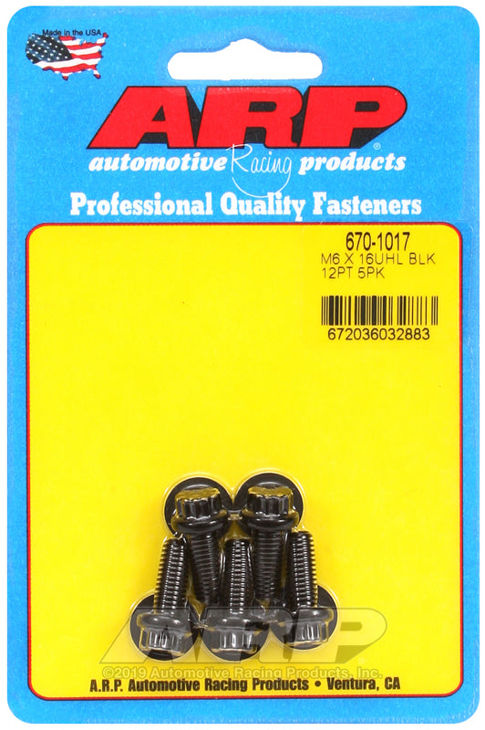ARP M6 x 1.00 x 16 12pt Black Oxide Bolts (5/pkg)
