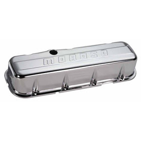 Moroso Chevrolet Big Block Valve Cover - w/Baffle - Stamped Steel Chrome Plated - Pair