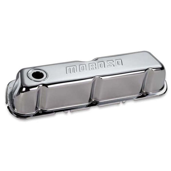 Moroso Ford 302/351W Valve Cover - w/Baffles - Stamped Steel Chrome Plated - Pair