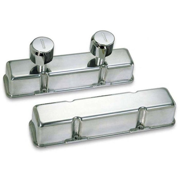 Moroso Chevrolet Small Block Valve Cover - 1 Cover w/2 Breathers - No Logo - Polished Alum - Pair