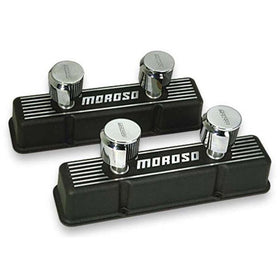 Moroso Chevrolet Small Block Valve Cover - 2 Covers w/2 Breathers - Black Finished Aluminum - Pair