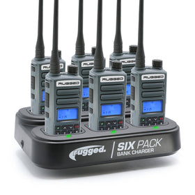 Rugged Radios BUNDLE - 6 PACK Bank Charger with GMR2 PLUS GMRS / FRS Two Way Radios Grey