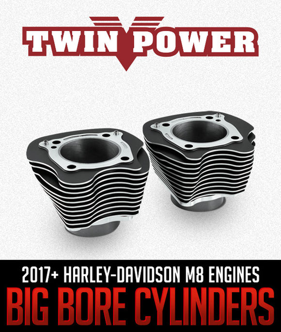 Twin Power 17-Up M8 Black 4.25 Inch Big Bore Cylinders Pair