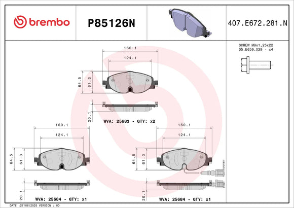 Brembo 15-20 Audi A3/2015 Volkswagen Golf/GTI Front Premium NAO Ceramic OE Equivalent Pad 8V0698151
