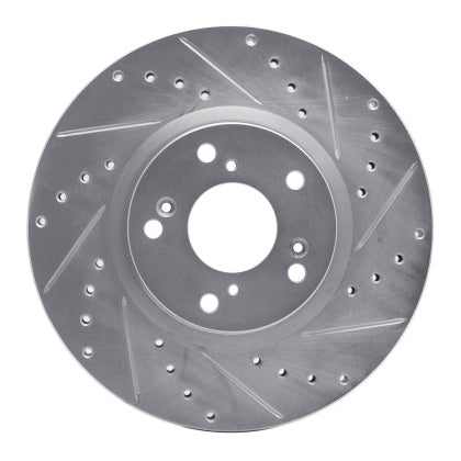R1 06-15 Honda Civic Si Front Right Drilled & Slotted Silver Brake Rotor