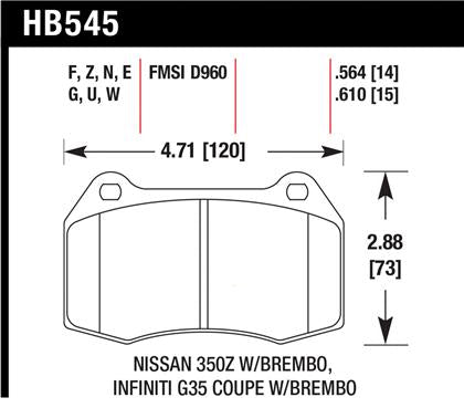 Hawk 03-04 Infinit G35 / 04-09 Nissan 350z w/ Brembo DTC-60 Race Front Brake Pads - 0