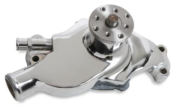 Mr. Gasket High Flow Water Pump - Chrome Fits 1955-1971 Chevrolet 265-350 Gen I Small Block with Short Water Pump