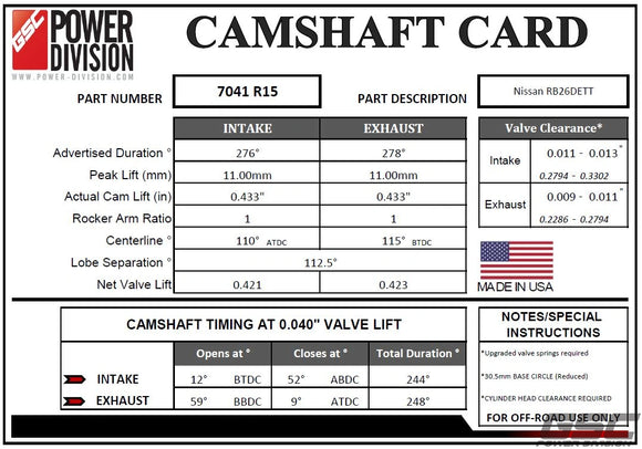 GSC Power-Division Billet R1.5 camshaft set for Nissan RB26DETT