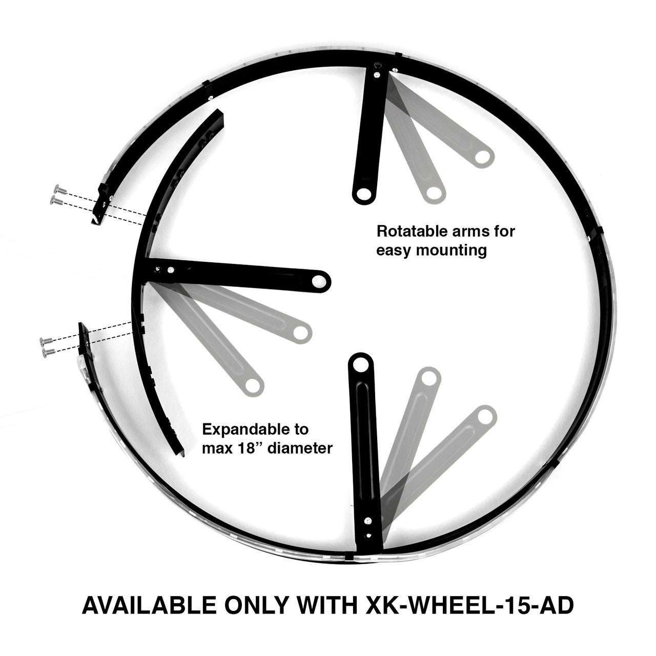 XK Glow Adjustable LED RGB 15In Wheel Ring Light 1pc