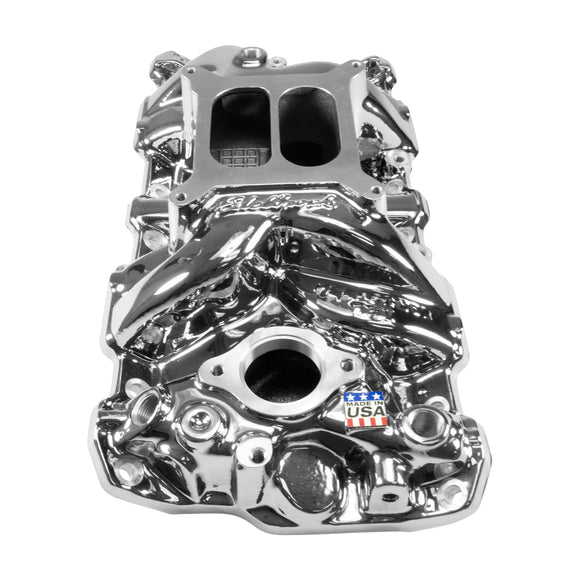 EDELBROCK Performer RPM Small Block Chevy Intake Manifold, Chrome Plasma Finish