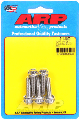 ARP 1/4in-28 x 1.000 12pt SS Bolts (5/pkg)