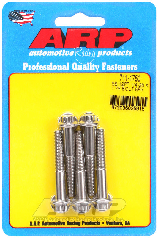 1/4-28 X 1.750 SS 12PT 5PK