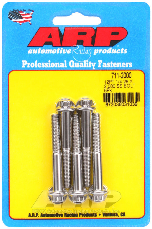1/4-28 X 2.000 SS 12PT 5PK