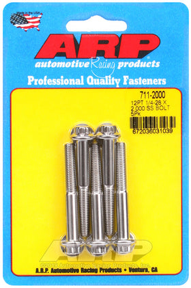 1/4-28 X 2.000 SS 12PT 5PK