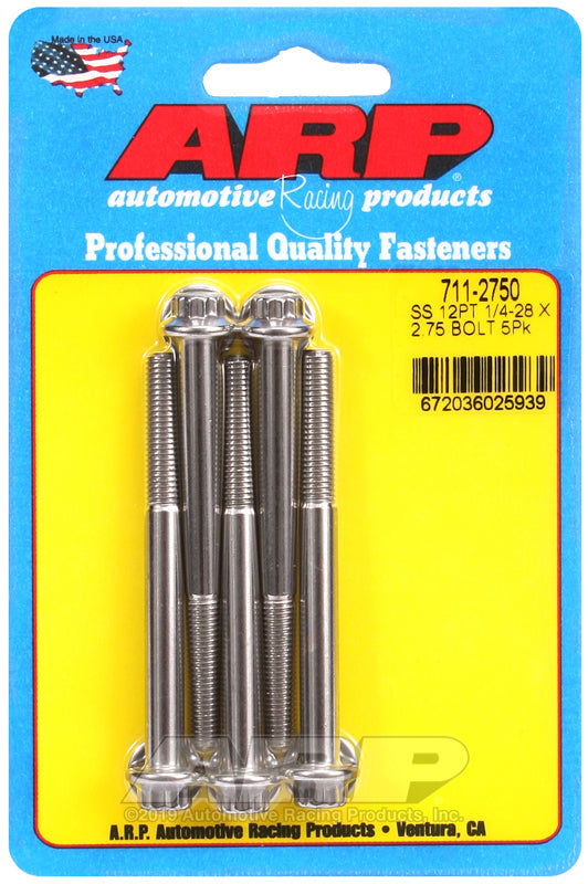 1/4-28 X 2.750 SS 12PT 5PK