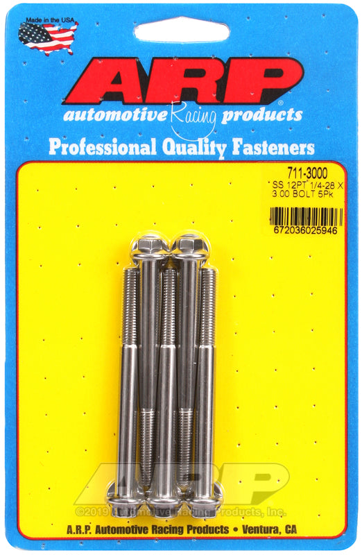 1/4-28 X 3.000 SS 12PT 5PK