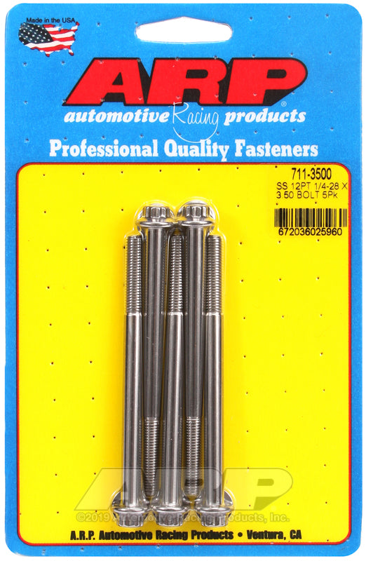 1/4-28 X 3.500 SS 12PT 5PK