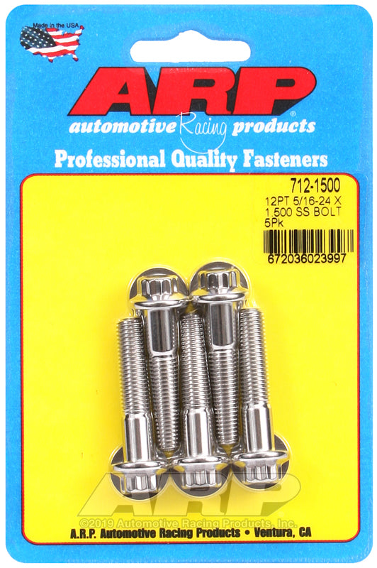ARP 5/16 in.-24 RH Thread, 1.500 in 12 Point SS 300 Bolts - Set of 5