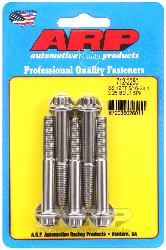 ARP 5/16 in.-24 RH Thread, 2.250 in 12 Point SS 300 Bolts - Set of 5
