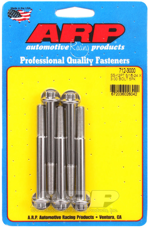 5/16-24 X 3.000 SS 12PT 5PK