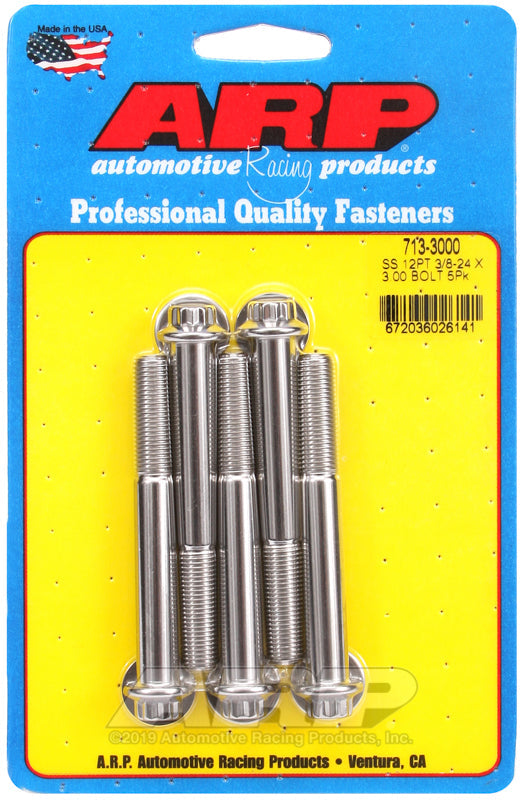 3/8-24 X 3.000 SS 3/8 12PT 5PK