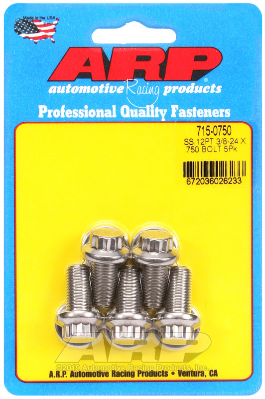 ARP 3/8 in.-24 RH Thread, 0.750 in 12 Point SS 300 Bolts - Set of 5