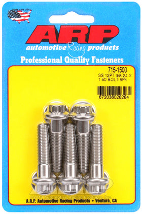 ARP 3/8 in.-24 RH Thread, 1.500 in 12 Point SS 300 Bolts - Set of 5
