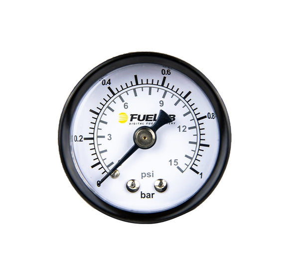 Fuelab 1.5in Carb Fuel Pressure Gauge - Range 0-15 PSI (Dual Bar/PSI Scale)