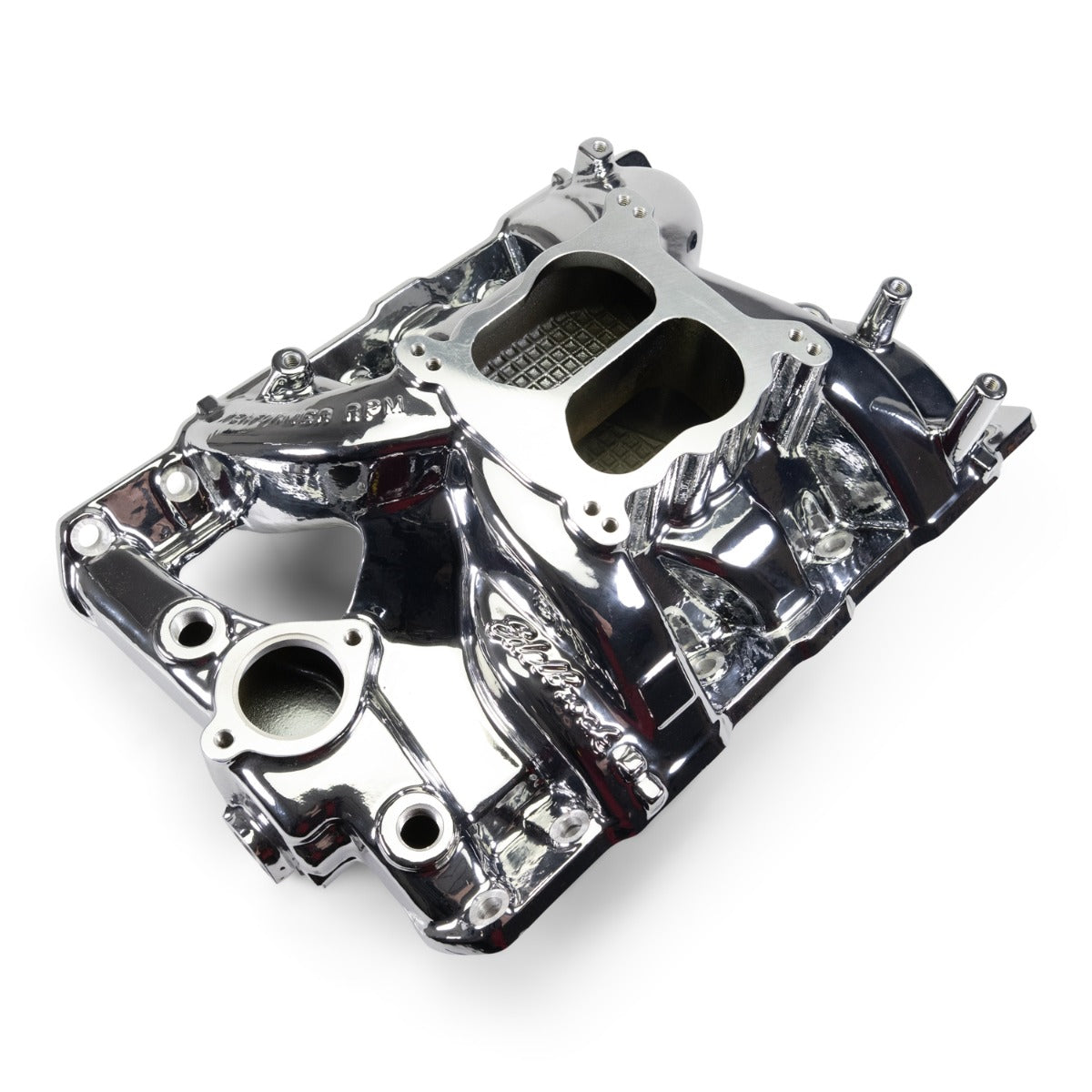 EDELBROCK Performer RPM Pontiac 326-455 Intake Manifold, Chrome Plasma Finish - 0