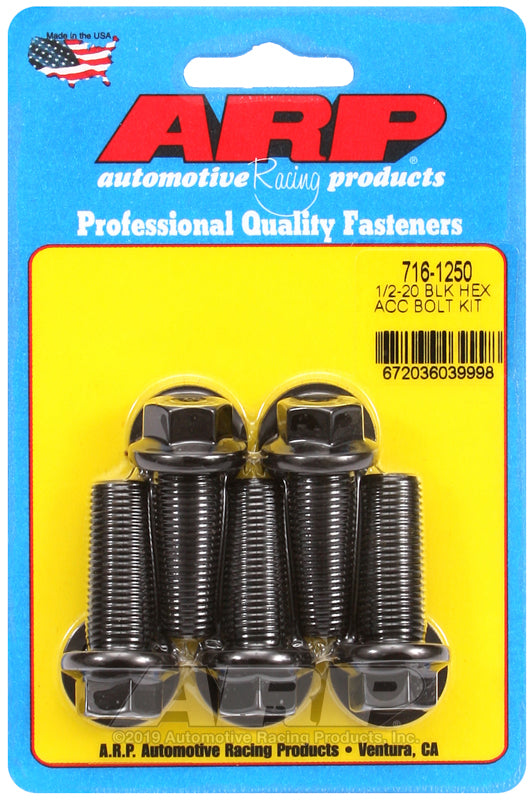 ARP 1/2-20 x 1.25  Hex Black Oxide Bolts (5/pkg)