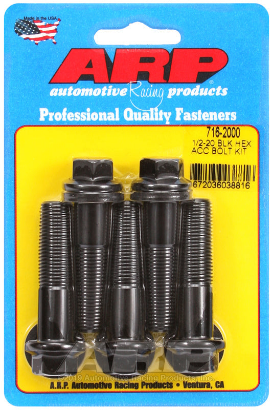 1/2-20 X 2.000 BLK HEX 5PK