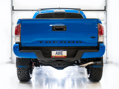 AWE 0FG Exhaust with BashGuard for 3rd Gen Tacoma - Dual Diamond Black Tips