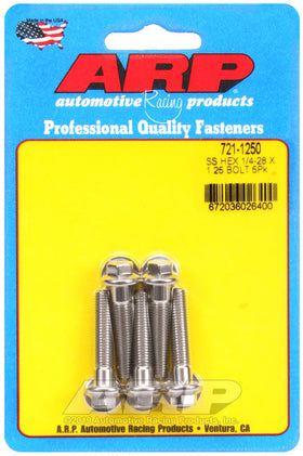 1/4-28 X 1.250 SS HEX 5PK