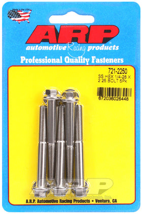 1/4-28 X 2.250 SS HEX 5PK
