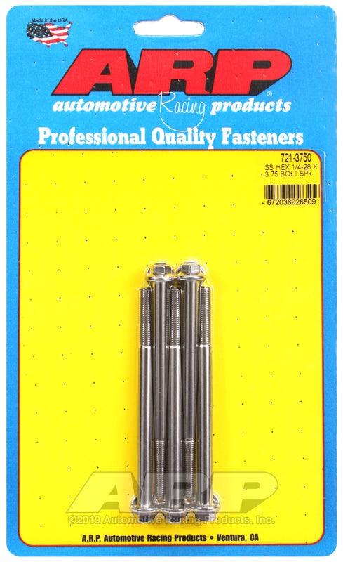 1/4-28 X 3.750 SS HEX 5PK