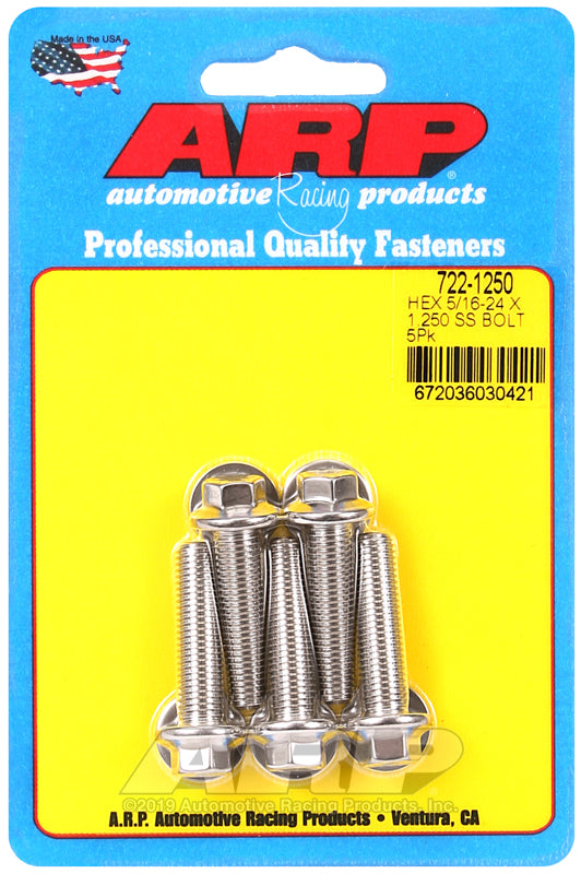 ARP 5/16 in.-24 RH Thread, 1.250 in Hex Head SS 300 Bolts - Set of 5