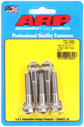 ARP 5/16 in.-24 RH Thread, 1.500 in Hex Head SS 300 Bolts - Set of 5
