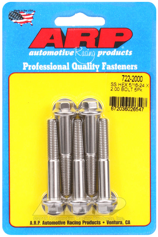 5/16-24 X 2.000 SS HEX 5PK