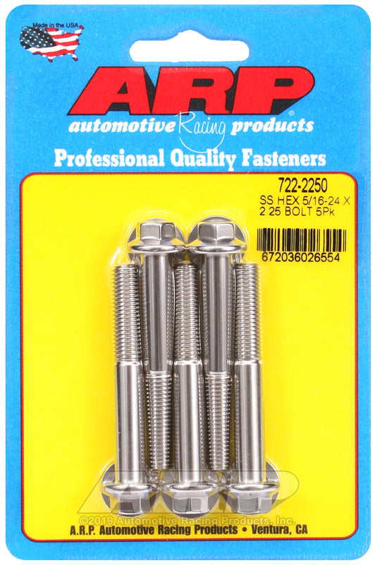 ARP 5/16 in.-24 RH Thread, 2.250 in Hex Head SS 300 Bolts - Set of 5