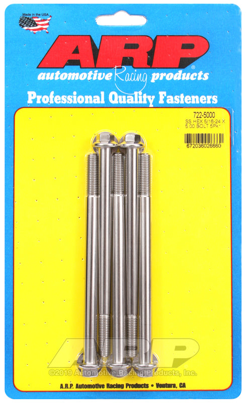 5/16-24 X 5.000 SS HEX 5PK