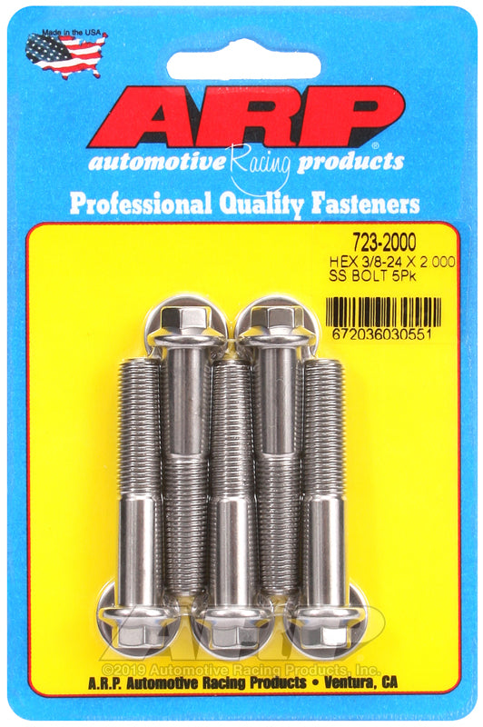3/8-24 X 2.000 SS 3/8 HEX 5PK