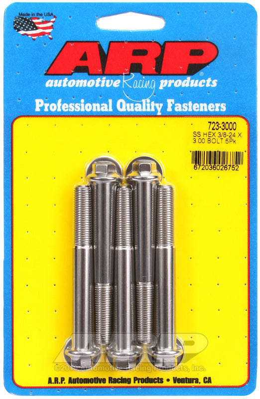 3/8-24 X 3.000 SS 3/8 HEX 5PK