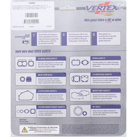 Vertex Gaskets 07-11 Arctic Cat Cross Fire 800 EFI Exhaust Gasket Kit