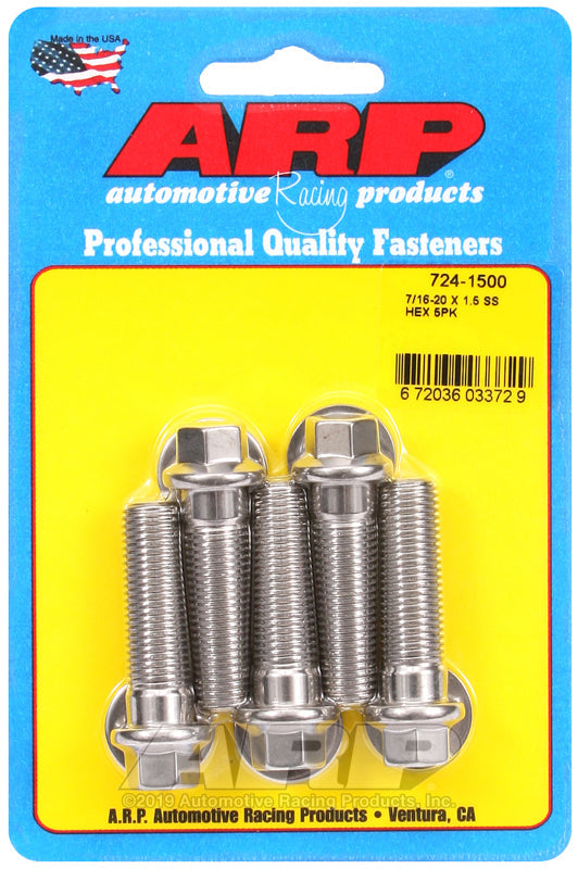 7/16-20 X 1.500 SS HEX 5PK