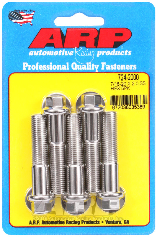 7/16-20 X 2.000 SS HEX 5PK