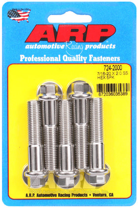 7/16-20 X 2.000 SS HEX 5PK