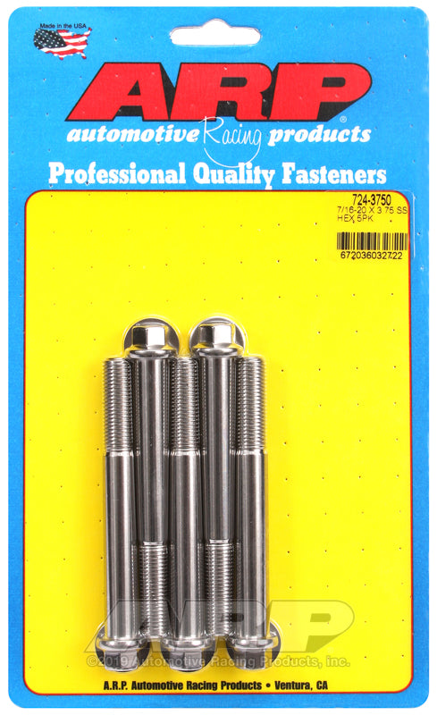 7/16-20 X 3.750 SS HEX 5PK