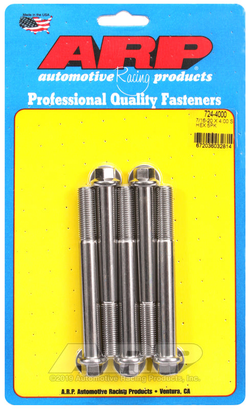 7/16-20 X 4.000 SS HEX 5PK