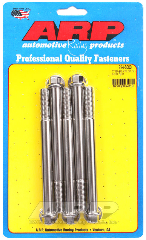 7/16-20 X 5.000 SS HEX 5PK