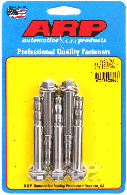 3/8-24 X 2.750 SS HEX 5PK